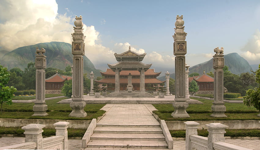 Храм, величие, облак, планина HD тапет