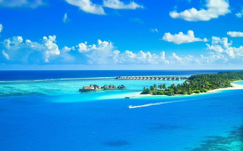 Малдиви, океан, тропически острови, Малдивски курорти, красиви острови, туризъм, лято HD тапет