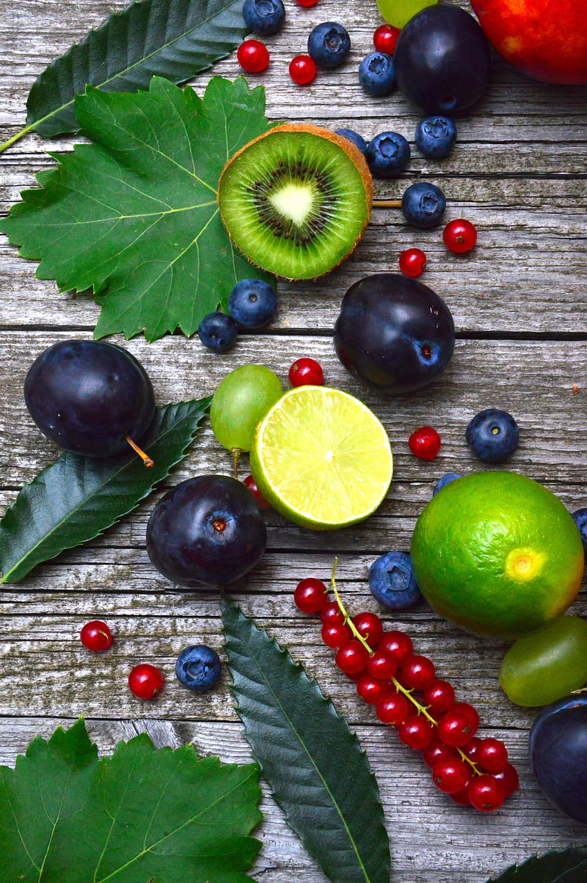 Fruits, lemon, blueberries, cherries, plum, fresh HD phone wallpaper