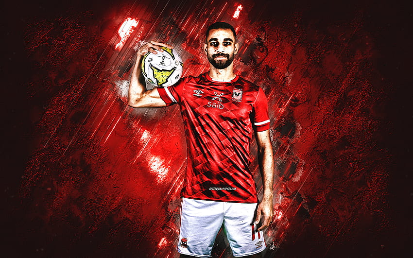 Amr Elsolia, Al Ahly SC, Egyptian footballer, red stone background, football, Egypt, Al Ahly HD wallpaper