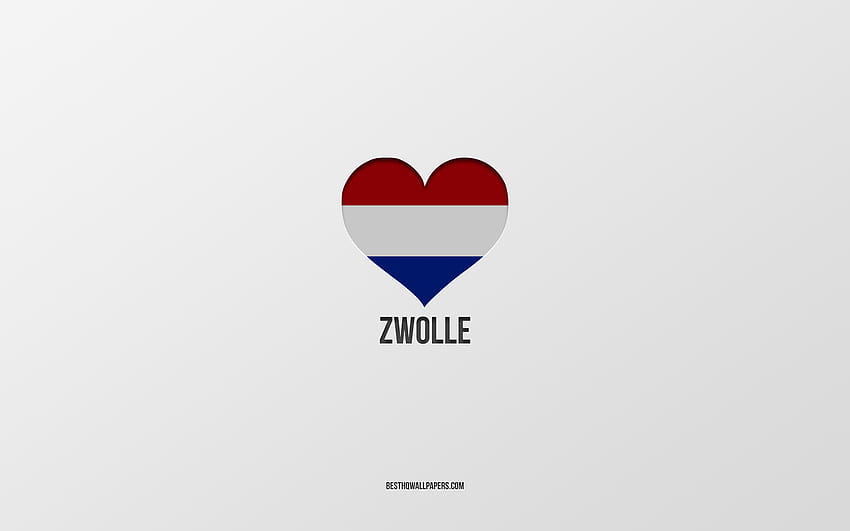 I Love Zwolle, Dutch cities, Day of Zwolle, gray background, Zwolle, Netherlands, Dutch flag heart, favorite cities, Love Zwolle HD wallpaper
