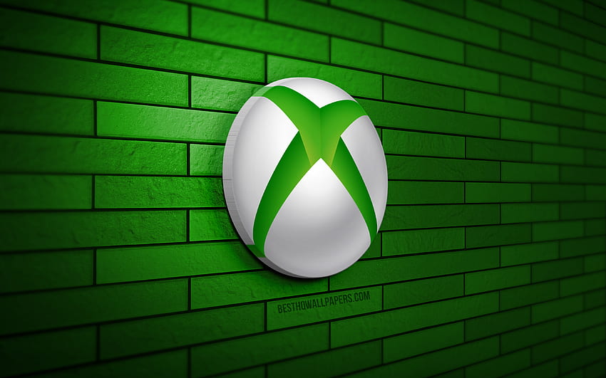 Xbox 3D logo, , green brickwall, creative, brands, Xbox logo, 3D art, Xbox HD wallpaper