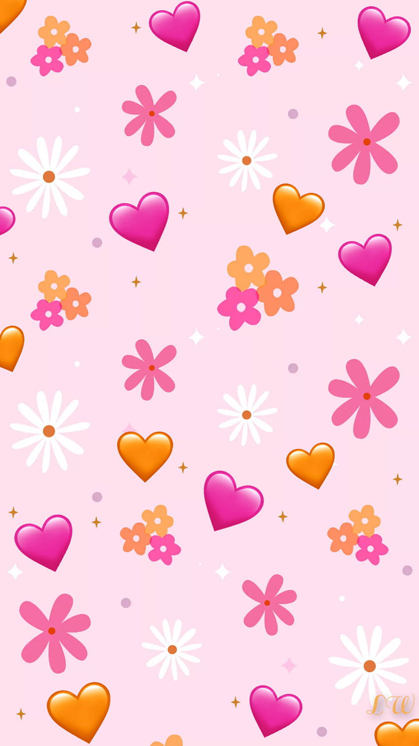 Kwiaty i serca, pomarańczowy, różowy Tapeta na telefon HD
