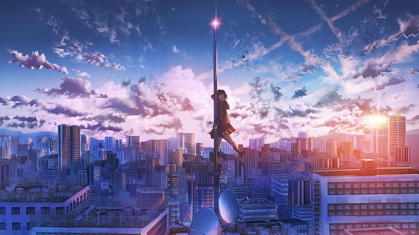 Anime Girl City Building Height 1440P Resolution, Anime Cityscape HD wallpaper
