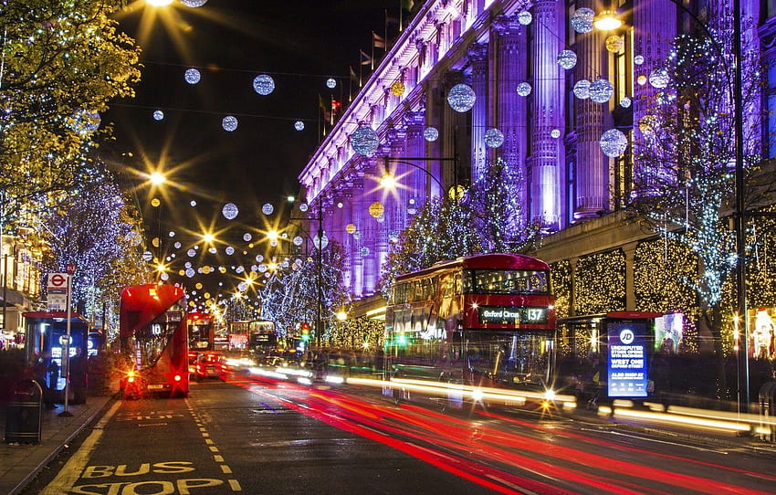 luzes, férias, Inglaterra, Londres, casa, Ano Novo, Natal para, seção город papel de parede HD