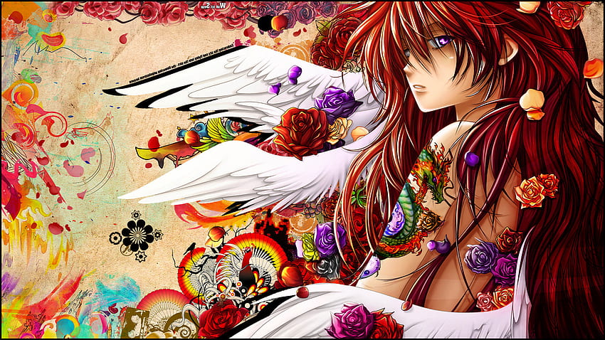 anime, Angel, Snyp, Original Characters, Redhead, Purple Eyes, Digital Art. wolf, Anime. Super Sonico ... HD wallpaper