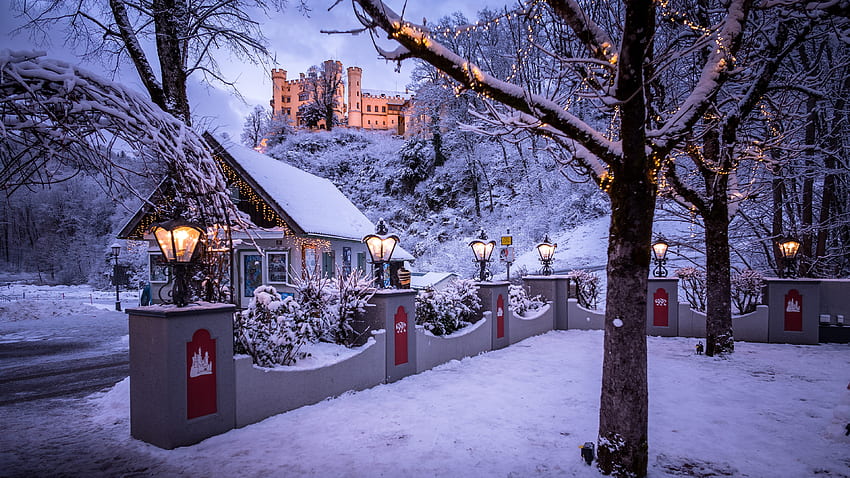 Kastil Hohenschwangau Jerman, musim dingin, hohenschwangau, salju, kastil, Jerman Wallpaper HD