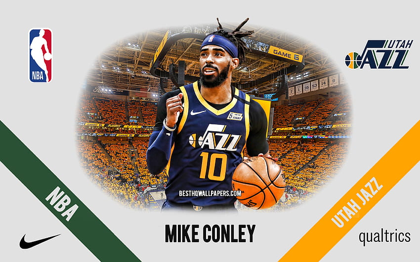 Mike Conley, Utah Jazz, giocatore di basket americano, NBA, ritratto, USA, basket, Vivint Arena, logo Utah Jazz Sfondo HD