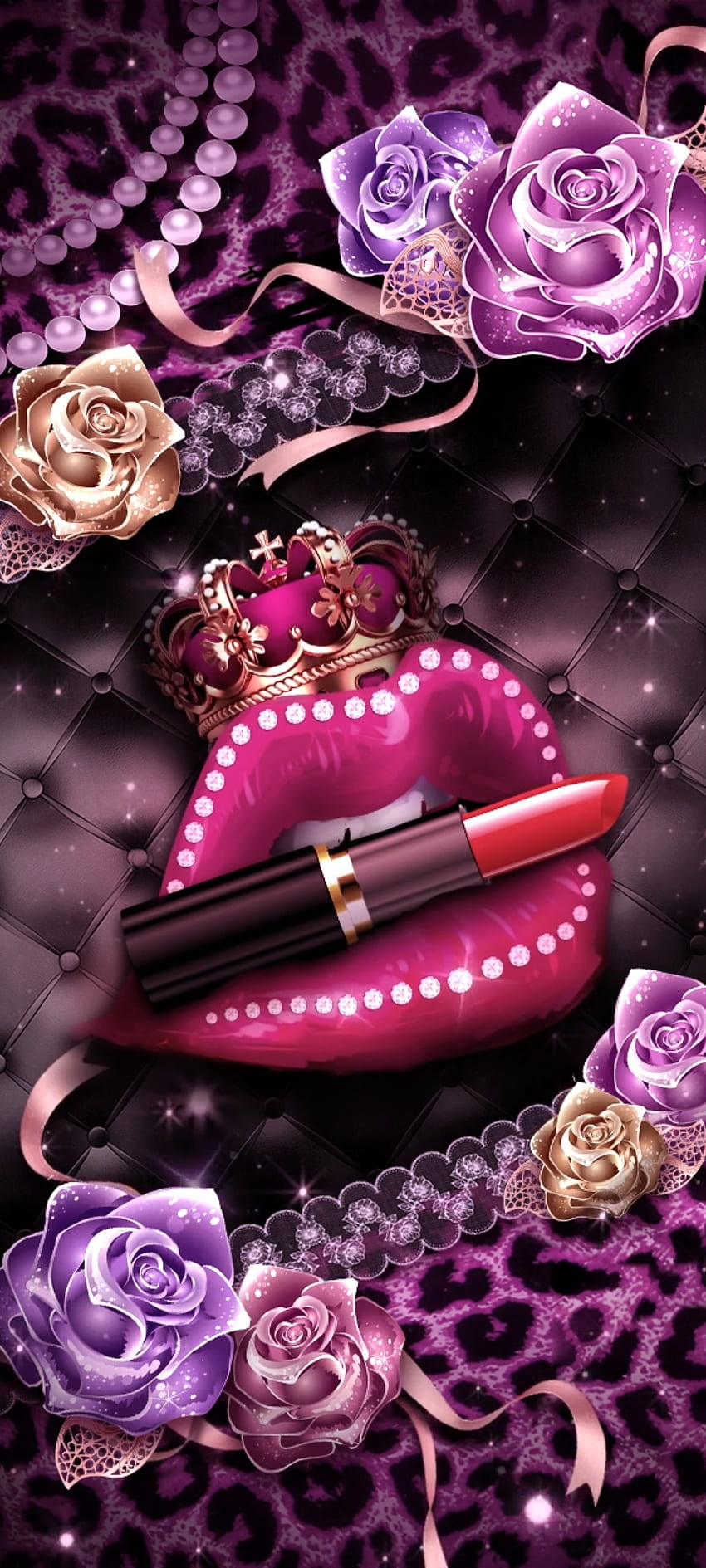 Pink Lips Leopard, Rot, Print, Magenta, Luxury, Metalink, Diamond, Premium, Flowers HD-Handy-Hintergrundbild
