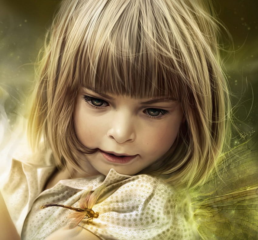A Dragonfly Dream, fairy, abstract, cg, fantasy, dragonfly, , child HD wallpaper