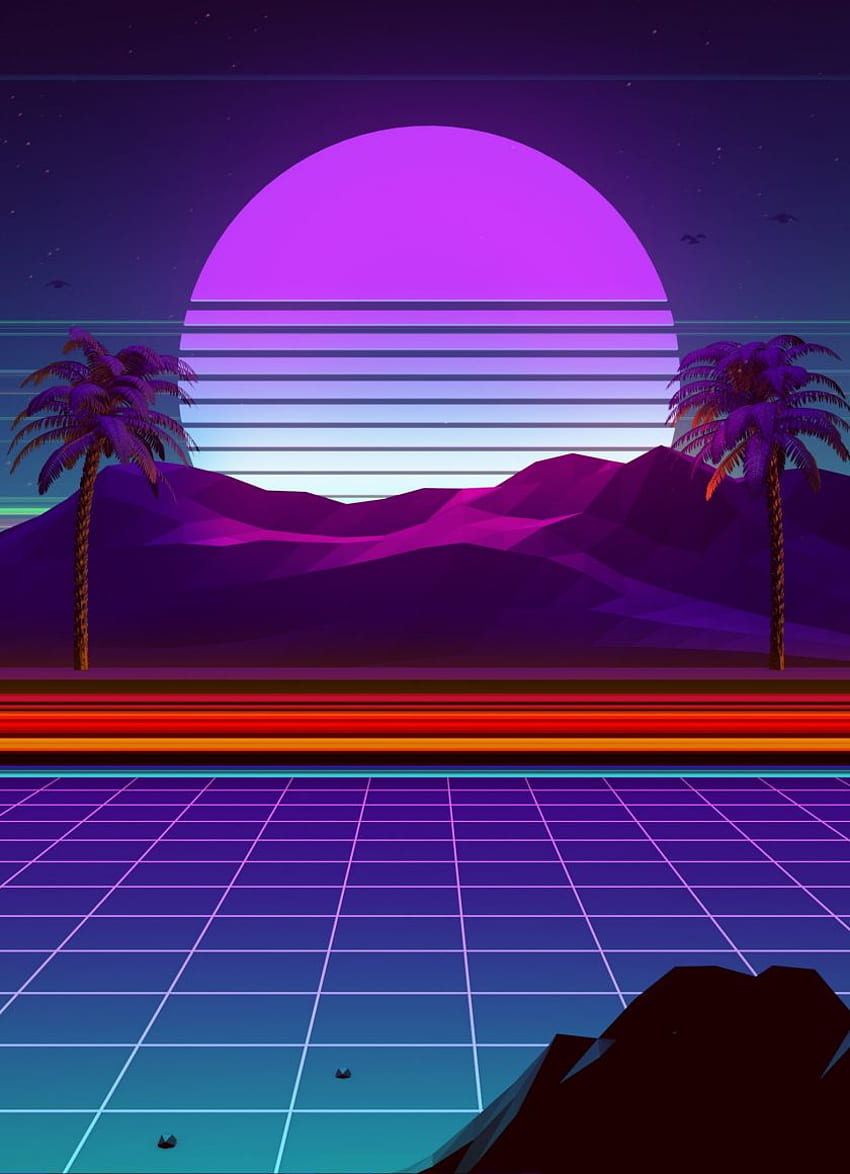 palm trees, neon artwork, sun rays, 80s art, iphone 4, iphone 4s, ipod touch, , background, 24581, 80s Vaporwave HD phone wallpaper