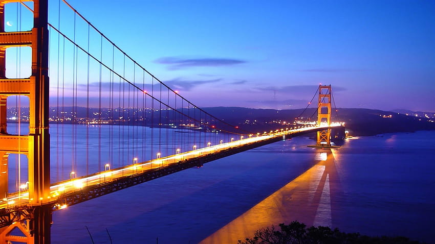 Мостът Голдън Гейт, Сан Франциско, Калифорния, синьо, Калифорния, архитектура, езеро, отражение, светлини, мост, облаци, природа, небе, вода HD тапет