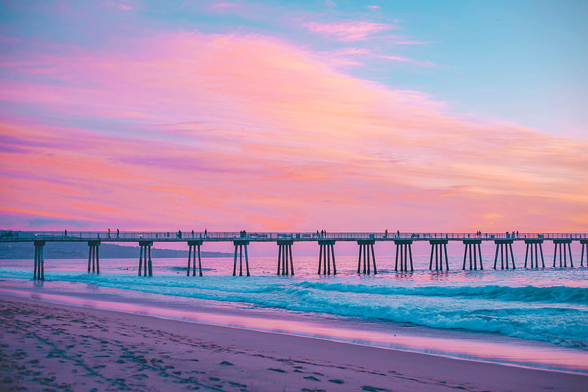 자연, 바다, 핑크, 교각, 서핑, 캘리포니아, Hermosa Beach, Hermosa Scourge HD 월페이퍼