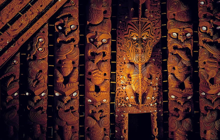 New Zealand, Maori, Wooden sculptures, Watching HD wallpaper