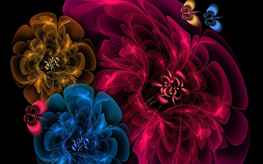 Saykodelik 3D Sanat. kibertsvety 3D sanat çiçekler psychedelic yüksek çözünürlüklü arka plan. Vektör çiçekler, Çiçek arka planı, Çiçek sanatı HD duvar kağıdı