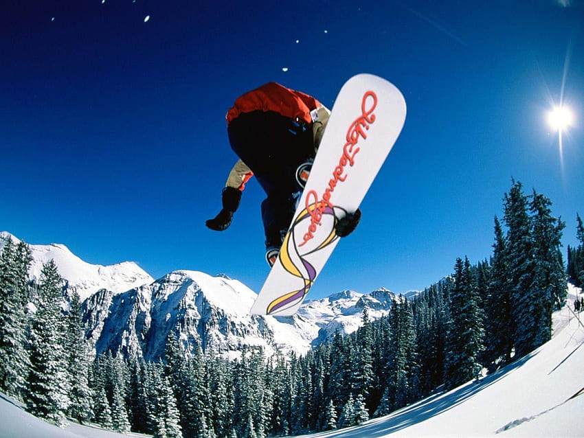 snowboard, nieve, árbol, montaña fondo de pantalla