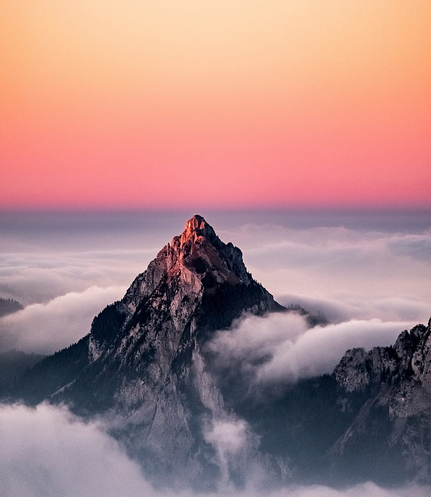 Sunset, clouds, peak, nature, Switzerland HD phone wallpaper
