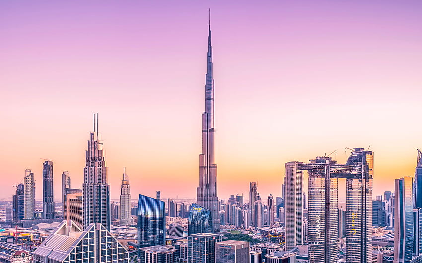 Burj Khalifa, , Sunset, Cityscapes, Skyscrapers - Burj Khalifa -, Bruj Khalifa HD wallpaper