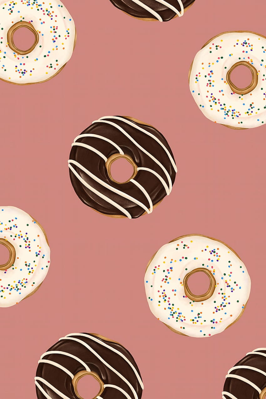 Doughnuts patterned on pink background, Donut Pattern HD phone wallpaper