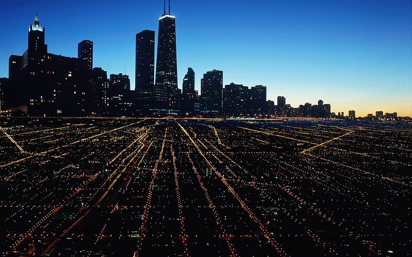 都市, 夜, 市, シカゴ, 街の明かり, 街の光 高画質の壁紙
