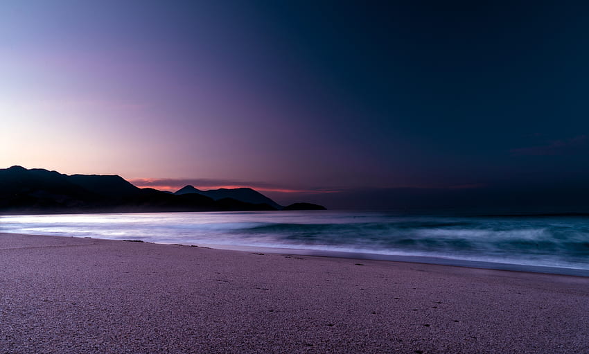 Tenang, pantai, ungu, matahari terbenam Wallpaper HD