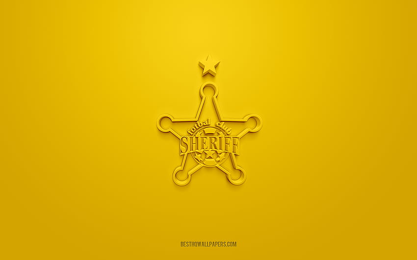 Sheriff Tiraspol, Moldavian football club, yellow background, Sheriff Tiraspol logo, football, Moldova, Sheriff Tiraspol 3D logo HD wallpaper