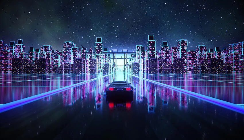 Cyberpunk, kaçış, vaporwave, yolda araba, sanat HD duvar kağıdı