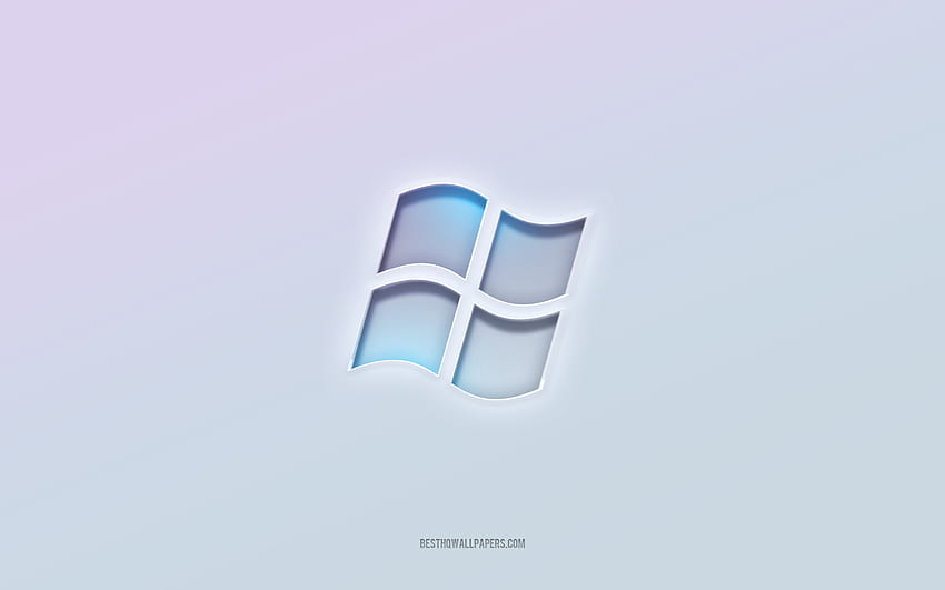 Лого на Windows, изрязан 3d текст, бял фон, лого на Windows 3d, емблема на Windows, Windows, релефно лого, емблема на Windows 3d HD тапет