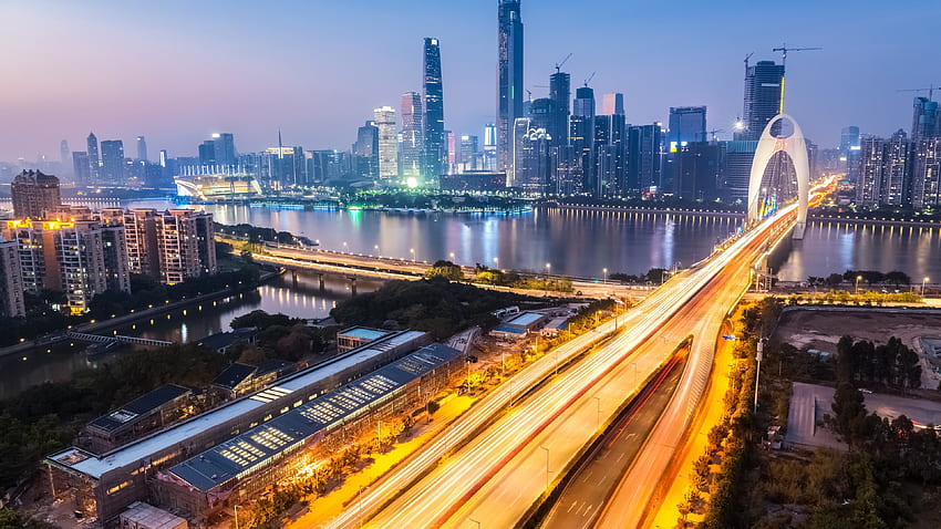 Guangzhou, China, Bridge, River, Skyline, Skyscrapers, Modern Architecture for U TV HD wallpaper