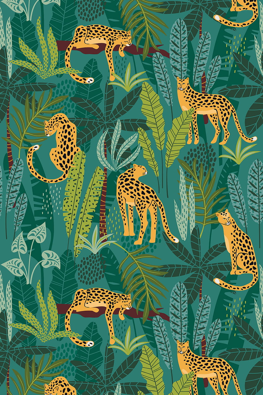 Jungle Cats Impresión botánica Jungle Safari Nursery Wall Art Ilustración botánica Jungle Print. Ilustración de la selva, arte de la pared del vivero Safari, arte de la selva fondo de pantalla del teléfono