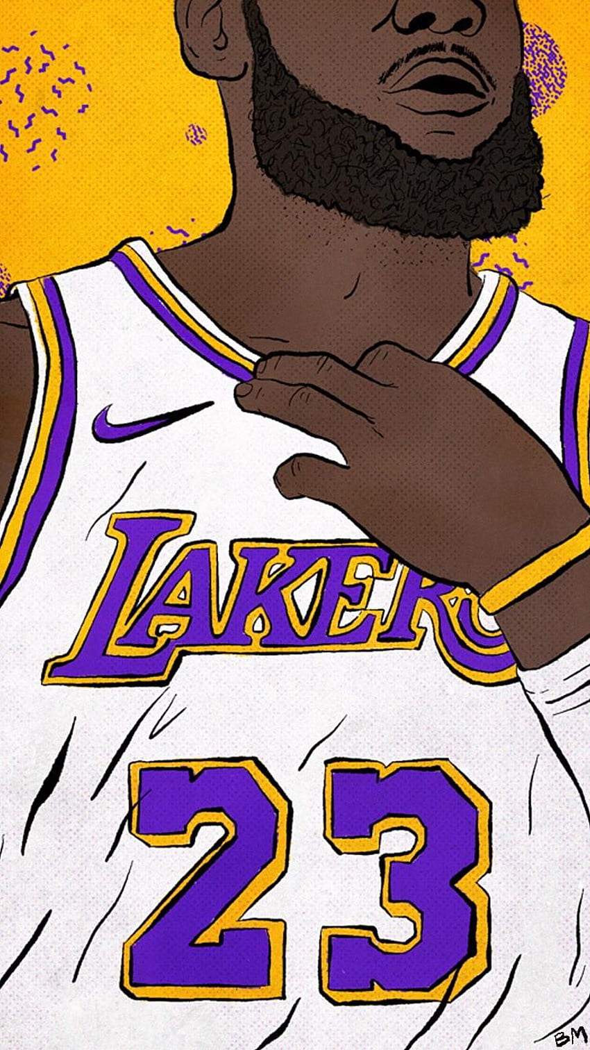 Lebron James Dibujos animados Lakers y antecedentes fondo de pantalla del teléfono