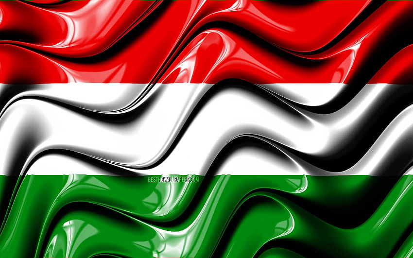 Bandera húngara, Europa, símbolos nacionales, Bandera de Hungría, arte 3D, Hungría, países europeos, Bandera 3D de Hungría con resolución. Alta calidad fondo de pantalla