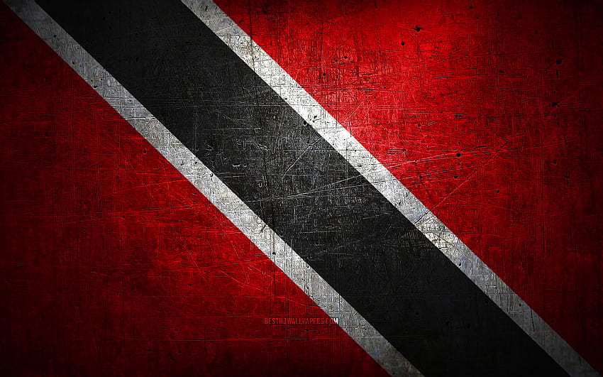 Trinidad and Tobago metal flag, grunge art, North American countries, Day of Trinidad and Tobago, national symbols, Trinidad and Tobago flag, metal flags, Flag of Trinidad and Tobago, North America, Trinidad and Tobago HD wallpaper