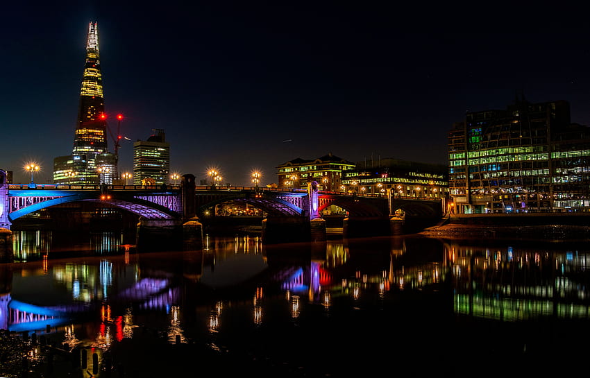 런던, 도시, 강, 영국, 밤의 도시, 도시의 불빛, 다리, 영국, 템스 강 HD 월페이퍼