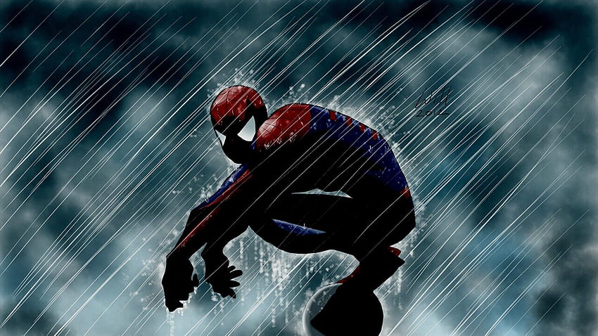 雨の中で素晴らしい劇的なスパイダーマン [] 高画質の壁紙
