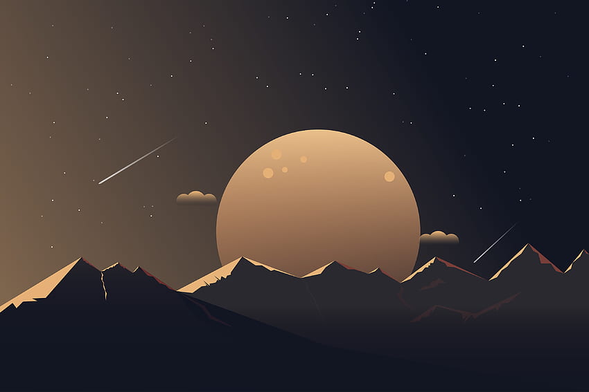 Mondlicht, Berge, Silhouette, Nacht, minimal, Kunst HD-Hintergrundbild