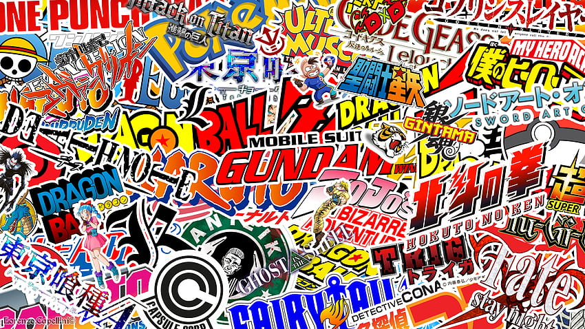 Anime logos sticker bomb style 1920*1080 HD wallpaper