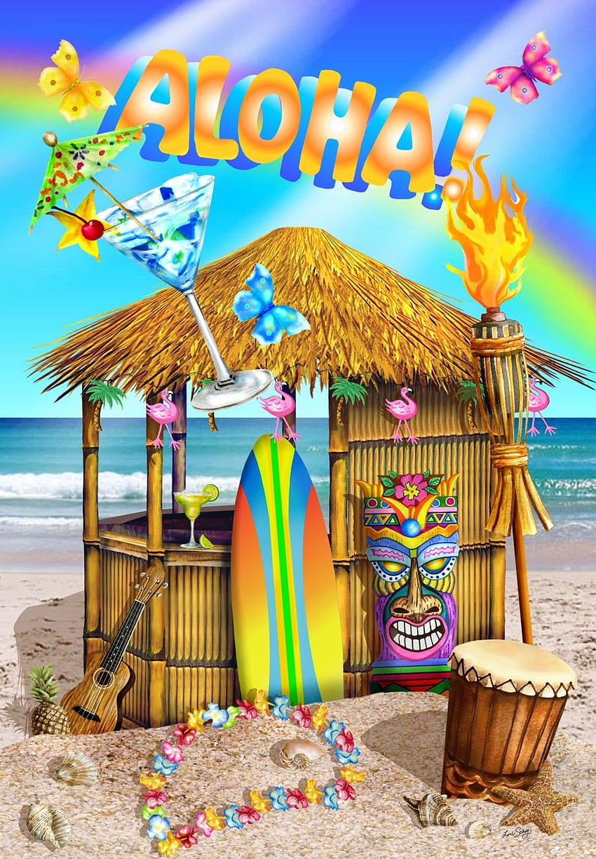 Lori Schory - Aloha Hut 2. Tiki art, Hawaiian art, Surf art, Tiki Beach วอลล์เปเปอร์โทรศัพท์ HD
