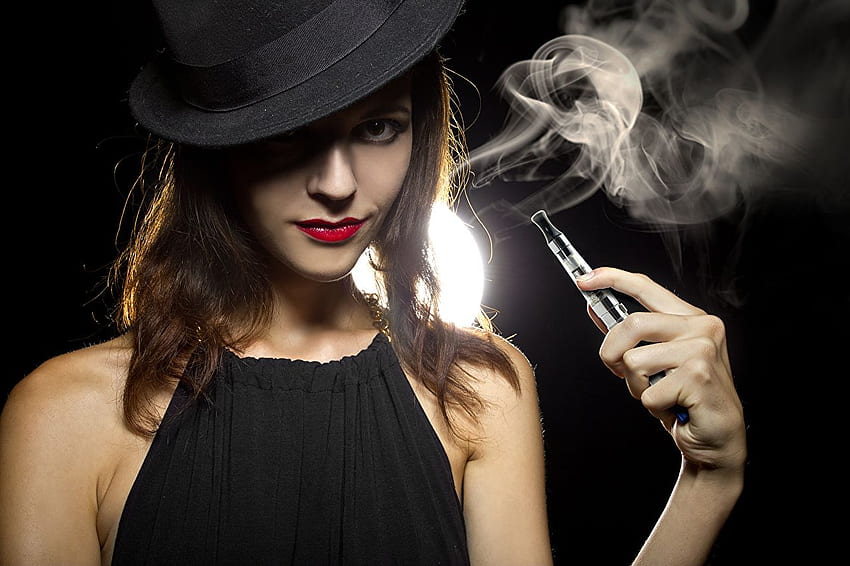 Brown haired Electronic cigarette vaping Hat young, Smoke Girl HD wallpaper