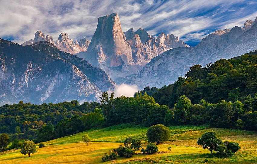 İspanya, Asturias, The Picos de Europa, dağ, Naranjo de Bulnes for , bölüm пейзажи HD duvar kağıdı