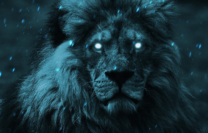 ดู ใบหน้า เบา เบา ไฟ พื้นหลังสีเข้ม การแสดงผล เรื่องแต่ง บุคคล ราศีสิงห์ ศิลปะ แผงคอ หิมะตก ศิลปะ ตาเรืองแสง สัตว์มหัศจรรย์สำหรับ หมวด фантастика, Blue Animal วอลล์เปเปอร์ HD