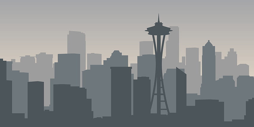 skyline, vector, vector art, illustration, simple background, minimalism, Seattle, artwork, digital art, building, Space Needle, Washington state, USA, gray, urban., 10000x5000 HD wallpaper