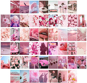 PANTIDE 50Pcs Danish Pastel Aesthetic Wall Collage Kit Pink Theme ...