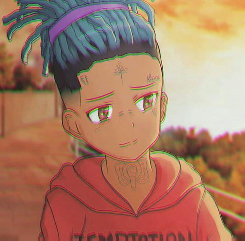 Anime Character with Blue Dreadlocks and Purple Eyes