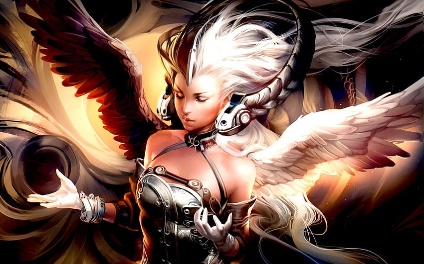 ANGEL, wings, digital, feather, art HD wallpaper
