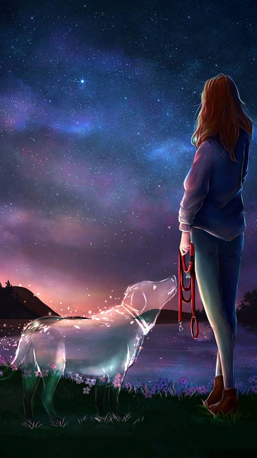 Fantasy Girl And Dog and Background, Girl With Dog HD phone wallpaper