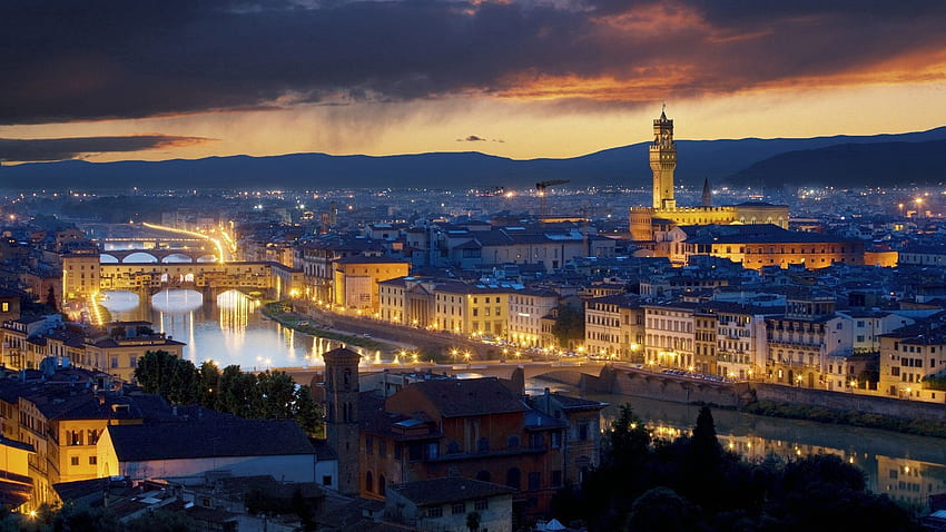 Städte, Flüsse, Italien, Gebäude, Lichter der Stadt, Florenz, Ponte Vecchio HD-Hintergrundbild