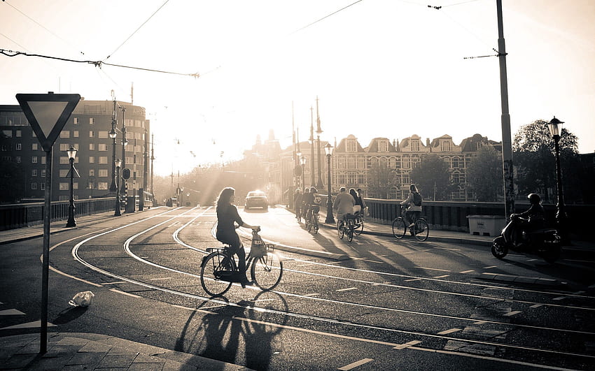 Städte, Menschen, Sonne, Sonnenschein, Licht, Straße, Bw, Chb, Straße, Fahrrad HD-Hintergrundbild