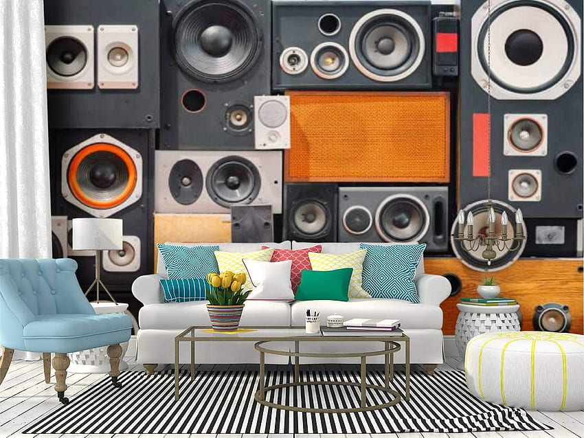 Desktop   Wall Mural Wall Of Retro Vintage Style Music Sound Speakers Peel And Stick Self Adhesive Large Wall Sticker Removable Vinyl Film Roll Shelf Paper Home Decor Tools Home Loudspeaker 