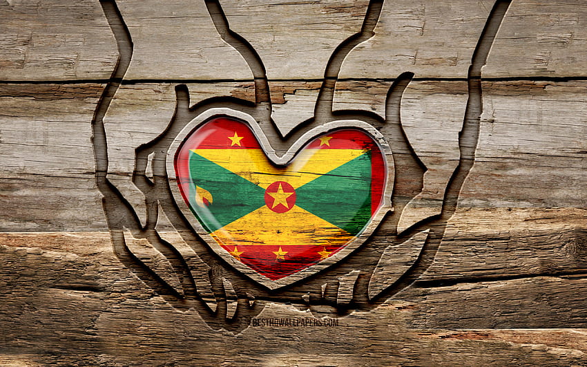 I love Grenada, , wooden carving hands, Day of Grenada, Flag of Grenada, Take care Grenada, creative, Grenada flag, Grenada flag in hand, wood carving, North American countries, Grenada HD wallpaper